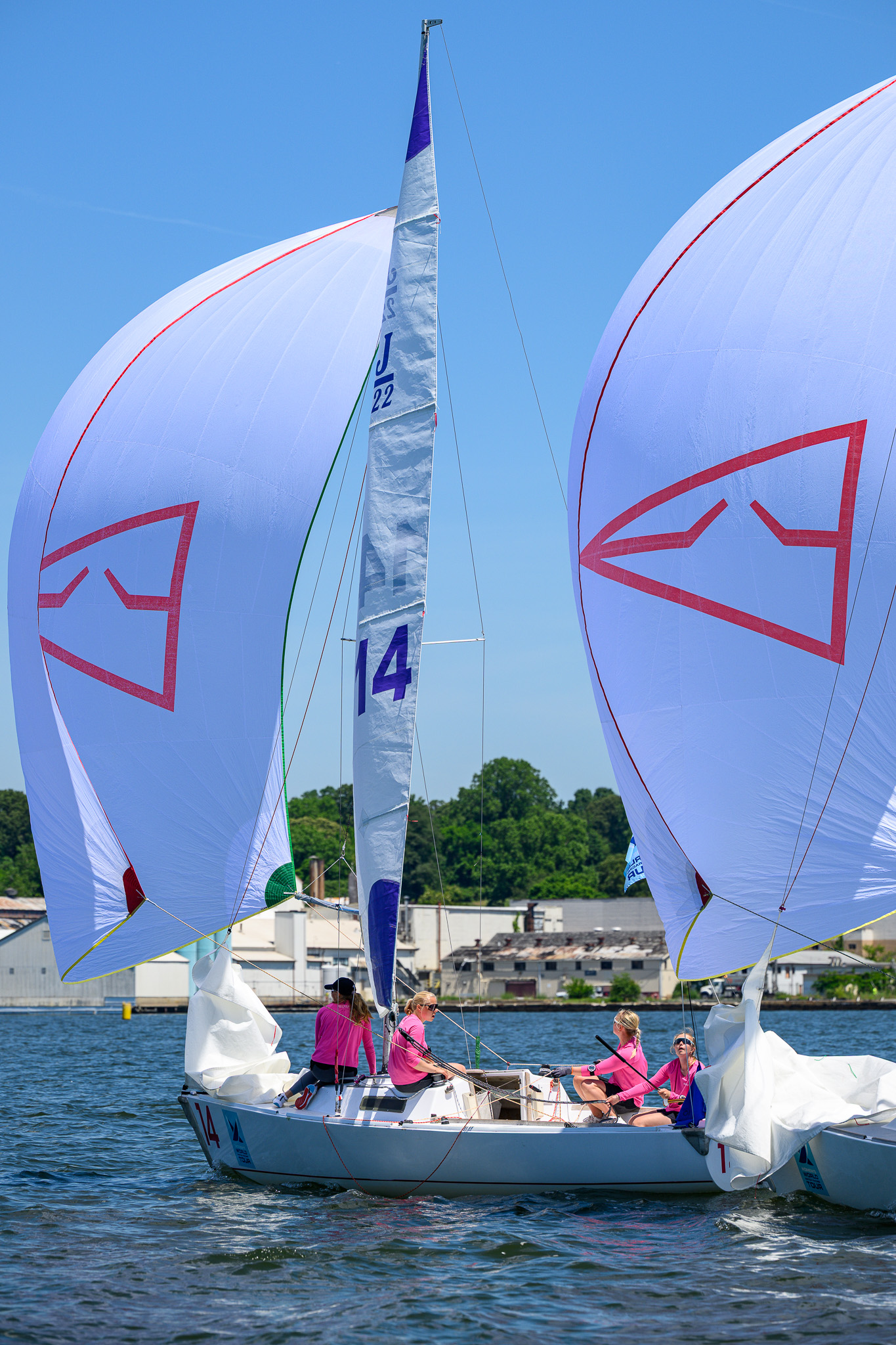 Spinnakers filled on a downwind leg